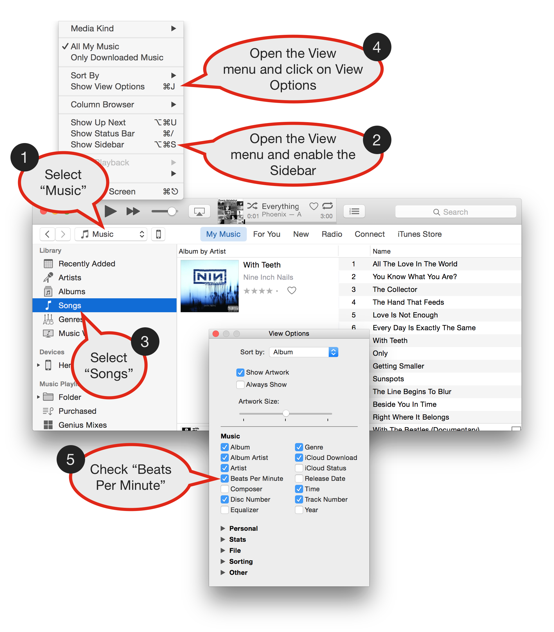 Enable BPM column in iTunes 12.4